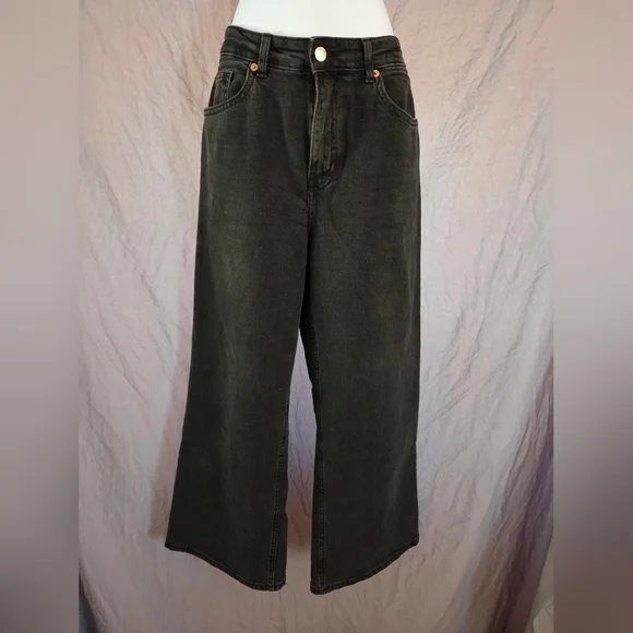 H&M ~ Denim Wide Leg Jeans ~ Washed Black ~ Sz 10 - Picture 1 of 10
